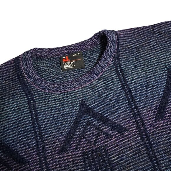 Vintage Robert Bruce Sweater Mens XXLT Wool Blend Blue Purple Gradient USA Union - Picture 3 of 7